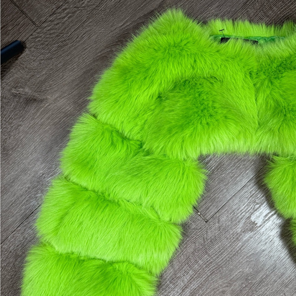 Neon Green Faux Fur Bolero Shrug Jacket - Picture 7 of 8
